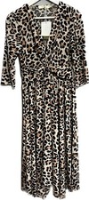 Sarta 100% Viscose Madison Leopard Print Knot Front Hanky Hem Midi Dress UK S