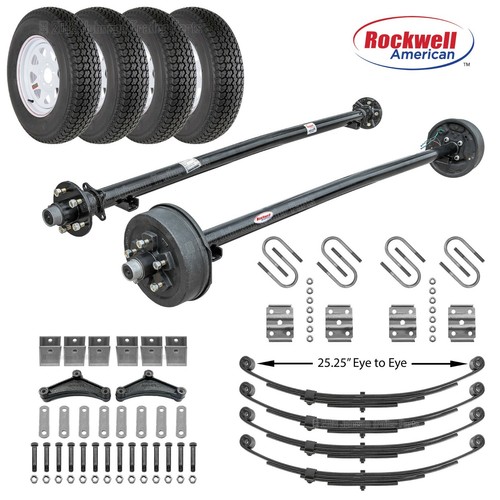 Tandem 3,500 lb Trailer Axle Kit – 7,000 lb Capacity - 15" Wheels & Tires- 89/74