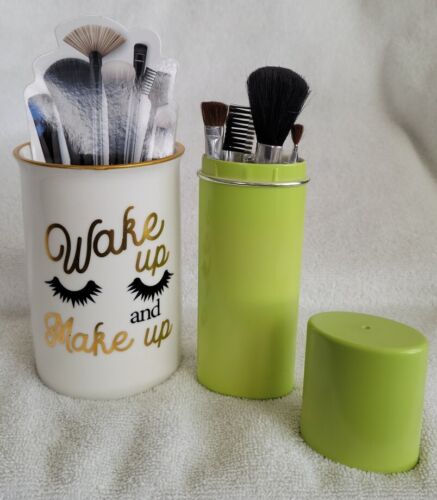 A Makeup Brush Set with a Fun Ceramic Brush Container: - Picture 1 of 9