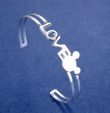 925 Sterling Silver Fashion Mickey Mouse Wristband Bracelet Bangle Cuff