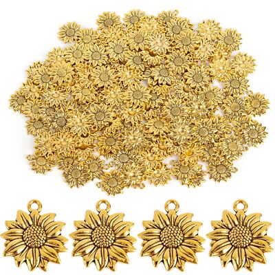 120Pcs Sunflower Charms Pendant for Jewelry Making Necklace Bracelets DIY Crafts