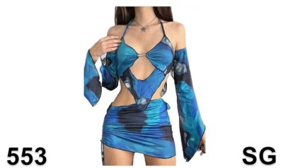 CAPE CLIQUE Rave Outfits for Women Set Festival Sexy Y2K Dress 2 Piece Outfit, S
