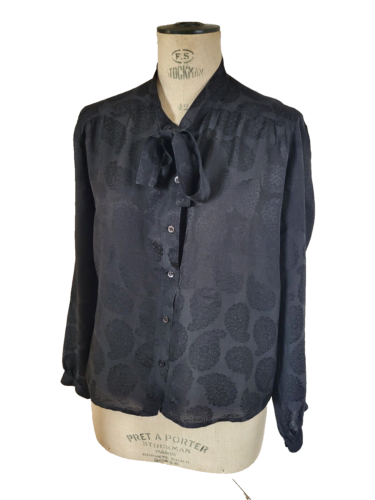 LASSERRE CHEMISIER A LAVALLIERE VINTAGE 70 LASSERRE black blouse T.44 size L/XL - Afbeelding 1 van 8