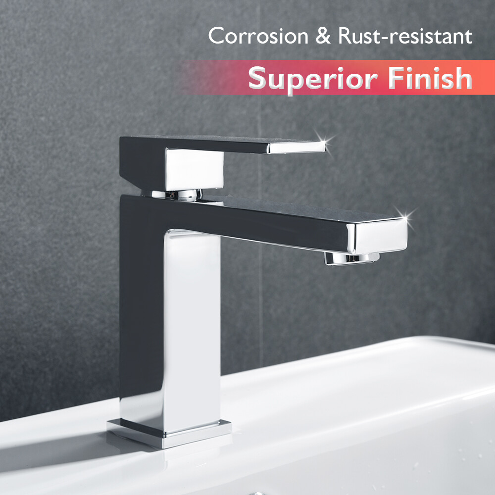 Decaura Luxury Basin Mixer Tap Brass Square Faucet on Vanity Sink