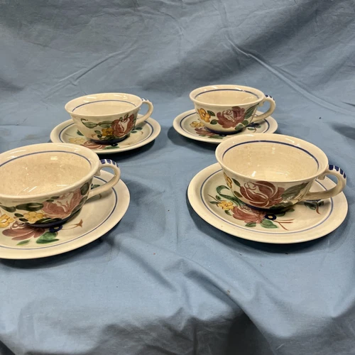 Red Wing ORLEANS Provincial Made in U.S.A. Coffee Cups & 6 1/8" Saucers 4 Each