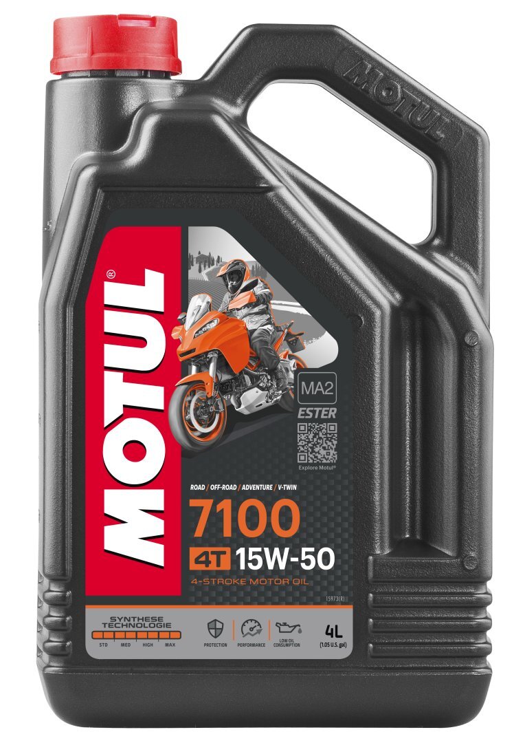 Huile moteur Motul 7100 4T 15W50 pour moto de route et enduro haute performance bidon 4L