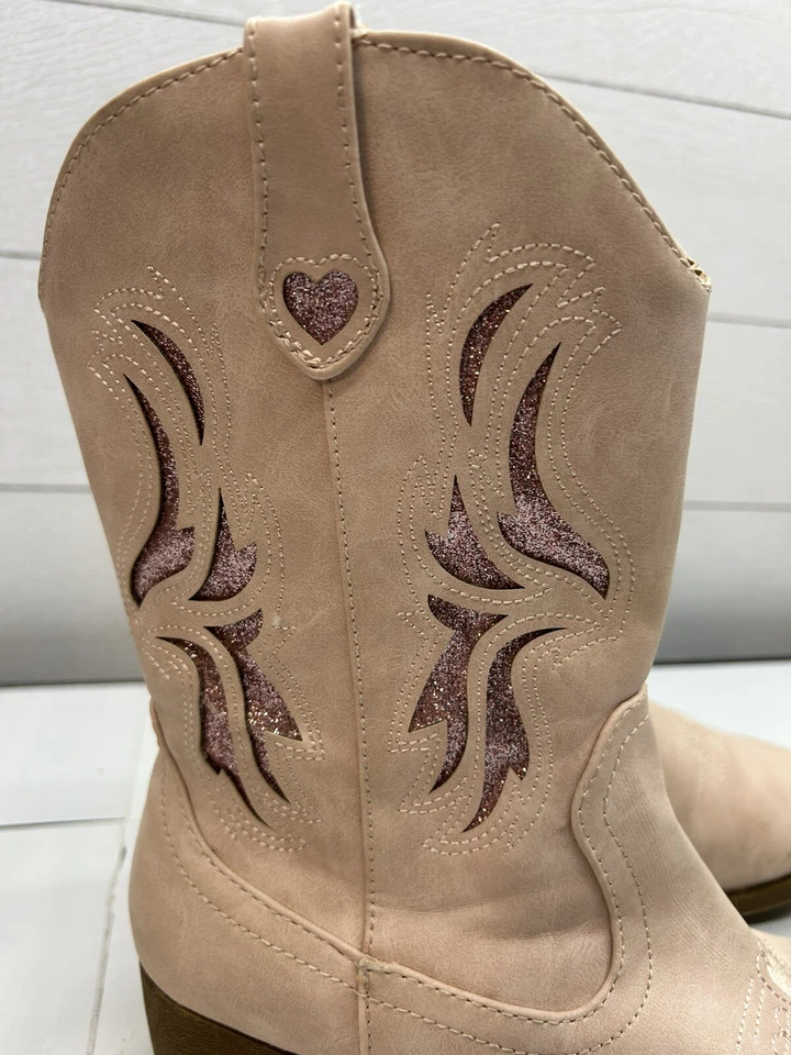 Botas de Vaquero Pop Girls 5m Bienvenidas Tacón Bloque Rosa Rubor Brillo Detalles Corazones Foto 2 de 4