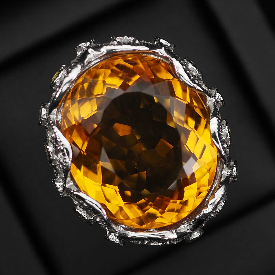 Anillos Palmeira Amarillo Citrino Ovalados 27Ct Plata de Ley 925 Hechos a Mano Talla 7.5 Foto 2 de 4