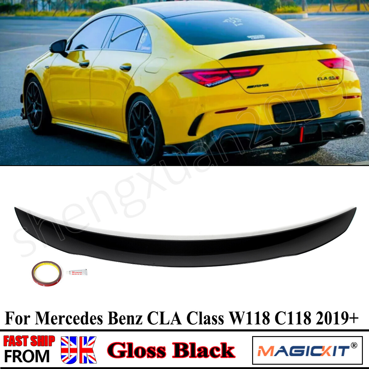 REAR SPOILER LIP BOOT GLOSS BLACK WING TRUNK FOR MERCEDES BENZ CLA W118 19-2024