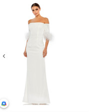 MAC DUGGAL 11441 WHITE FEATHER TRIM OFF THE SHOULDER COLUMN  GOWN  sz 8
