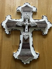  Christian Wall Cross Art Hanging Distressed Rustic Wood 12.75" x 10" Layered 