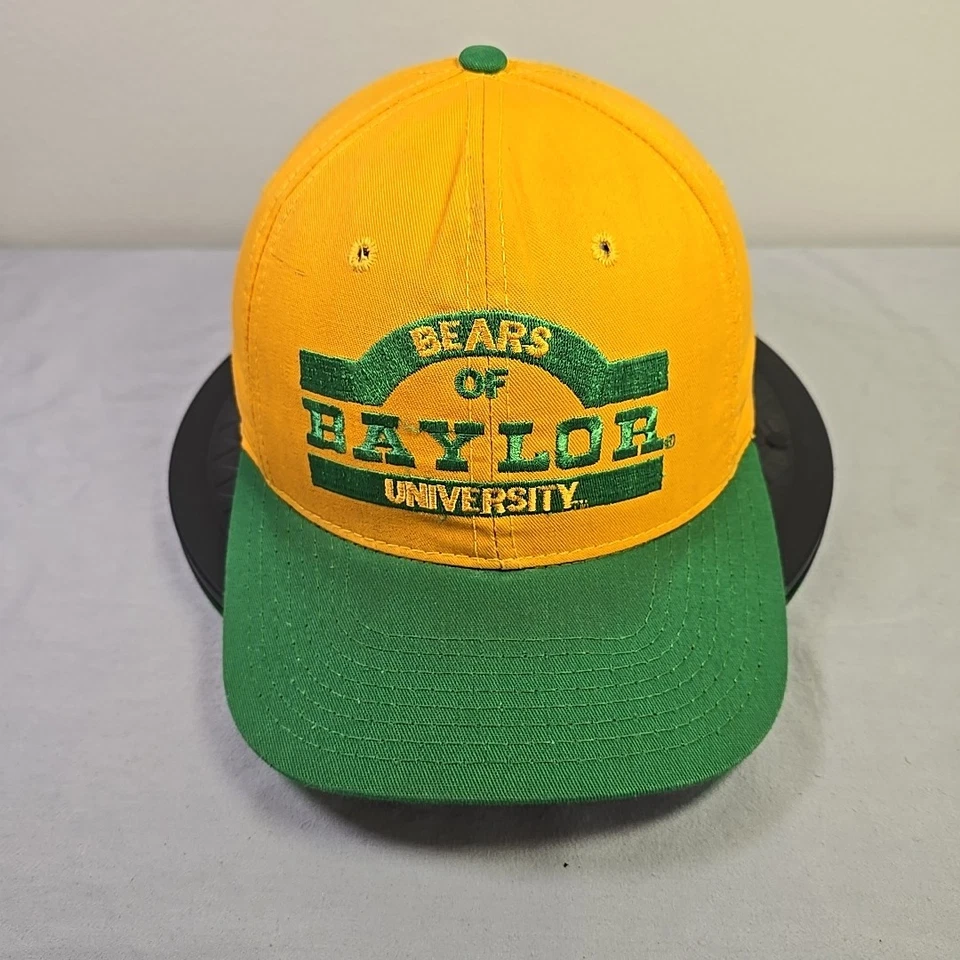 Vintage Baylor Bears University Snapback Hat – Yellow Green Logo 7 Made USA - Image 2 of 4