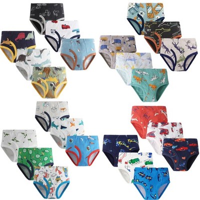 6-pack Little Boys' Dinosaur Briefs 100% Cotton Truck Shark Underwear Multipacks
