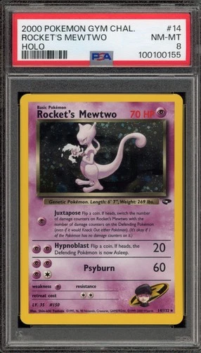Pokemon Rocket's Mewtwo Gym Challenge Unlimited Holo Rare #14 PSA 8