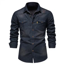 Denim Shirt Men's Casual Solid Color Shirt