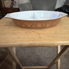 Vintage PYREX EARLY AMERICAN Split Casserole Dish 1 1/2 Quart Brown 22K Gold