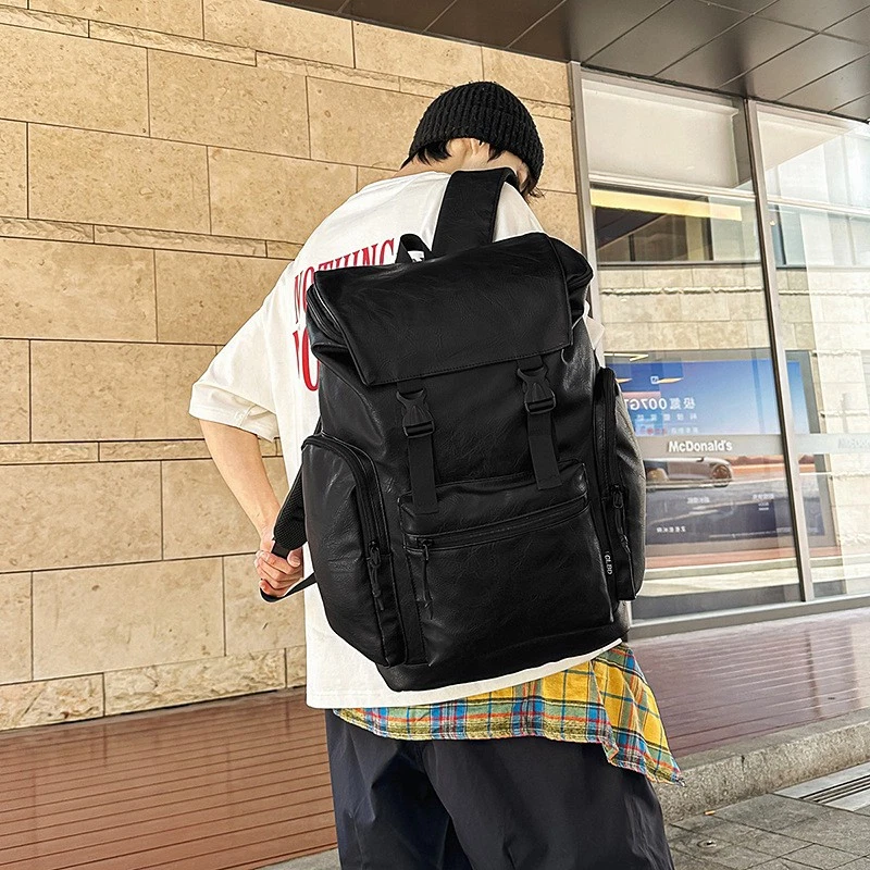 Retro Men's Leather Cowhide Women's Computer Backpack Frosted - Image 3 of 4