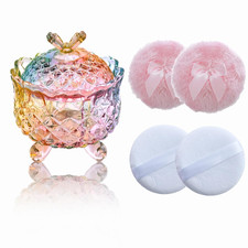 5 Pieces Large Body Powder Puff and Powder Container, Crystal Case for Dust Puff