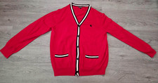 Express Men  s Cardigan Sweater XL Red Striped Trim Lightweight and Casual