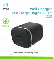AT&T Single Port 20W Power Delivery Wall Block (USB-C) - Black