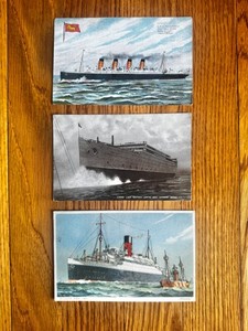 Cunard Line Postcards RMS Mauretania, Aquitania, and Alaunia x3