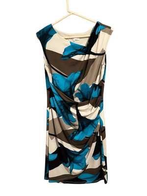 Cleo Women s Size S Petite Sheath Dress Turquoise Floral Ruched & Lined