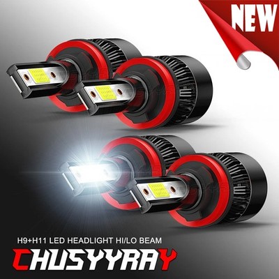 4x Combo H9 H11 LED Headlight High Low Beam Bulbs 10000K White Kit Super Bright