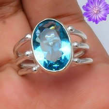 Blue Topaz Gemstone 925 Sterling Silver Ring Handmade Jewelry Ring For Gift