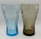 Vintage McDonalds Coca-Cola Drinking Glasses Blue & Brown 6" (Set of 2)