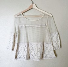 Lace Blouse Women Size Small Ivory Bell Sleeve Bohemian Boho