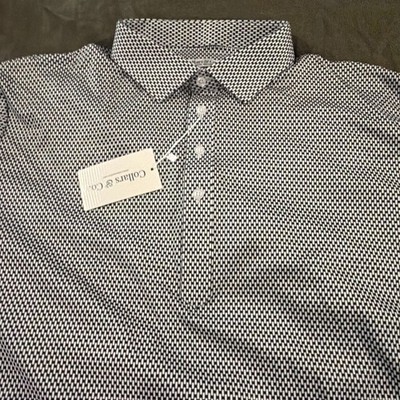 NWT Collars & Co Dress Collar Polo Shirt Men 2XL Vantage Black w White Pattern