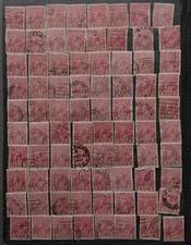 Australian KGV 1D Red Single Watermark 80 Stamps - Shades & Postmarks (T)