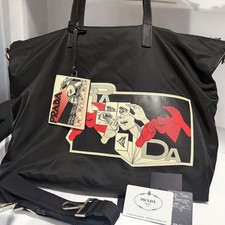 Prada Comic Patch Black Nylon Tote Bag 2VG024 12.5x16.5x7.8 Inch