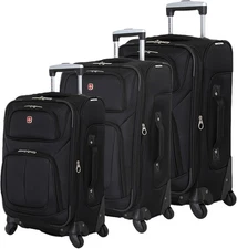 SwissGear Sion Softside Expandable Luggage Black 3 pc 21"/25"/29" WHEELS SCUFFED