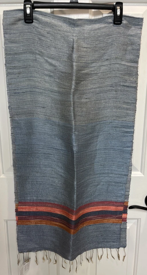 "Bufanda tailandesa Jim Thompson 100 % seda azul tejida a mano reversible 67"" X 17"" nueva con etiquetas" Foto 2 de 4