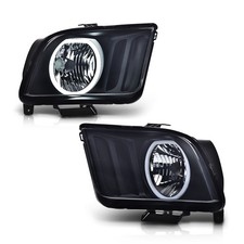 Fit For 2005-2009 Ford Mustang Blacksmoke Led Drl Halo Headlights Lamps Pair