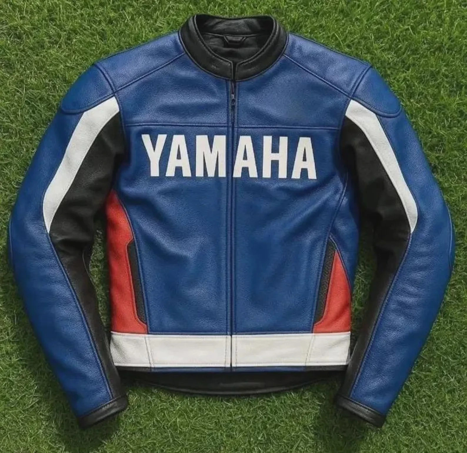 Chaqueta de cuero azul para motociclista Yamaha Racing