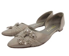 Manolo Blahnik Flat Pumps Bijou Buckle Satin Women's Size EU37/US7