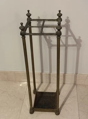 Vintage Solid Brass Umbrella Stand Cane Holder Hall Tree Stick Stand w/Drip Tray - Image 1 of 4