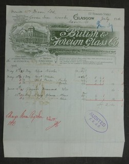 1906 Billhead Glasgow Scotland (British & Foreign Glass Company)