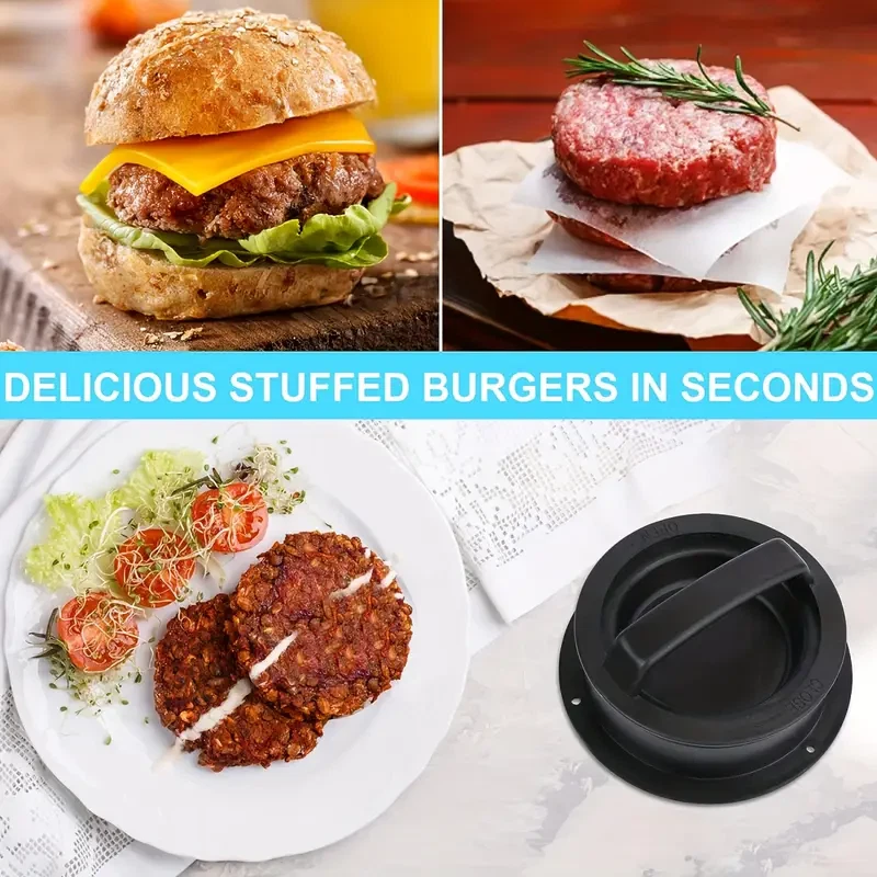 Prensa de hamburguesas molde para hacer hamburguesas 3 en 1 hamburguesa ABS plástico antiadherente barbacoa de res.