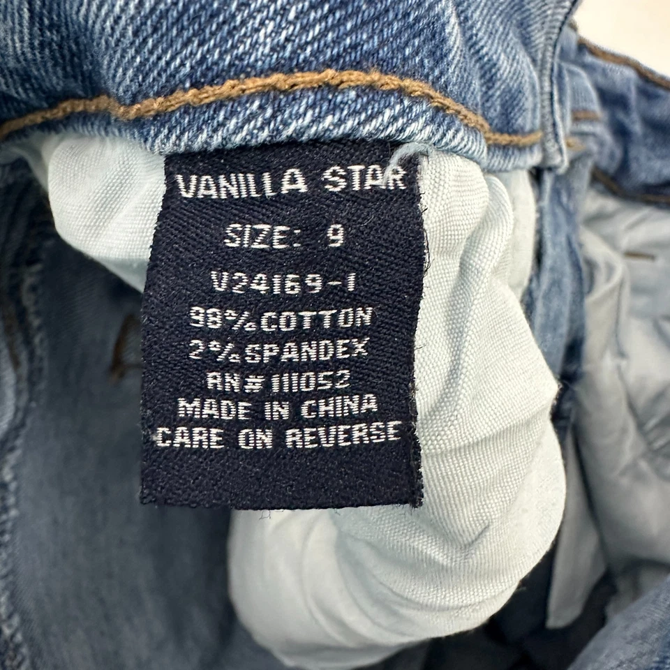 Pantalones de mezclilla para mujer Vanilla Star pierna ancha dobladillo crudo desgastado dobladillo crudo talla 9 azules Foto 4 de 4