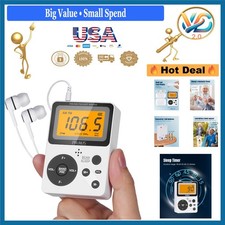 Mini Portable AM FM Radio with Stereo Earphone Lock Sleep Timer Black