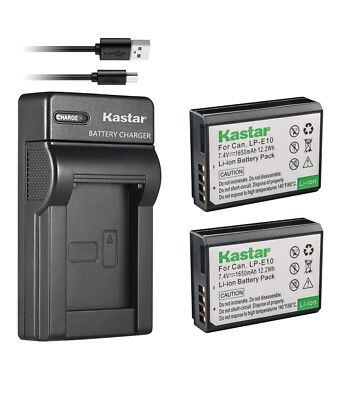 2 Pack LP-E10 Battery + Charger For Canon Rebel T3, T5, T6, T7, 2000D, 3000D