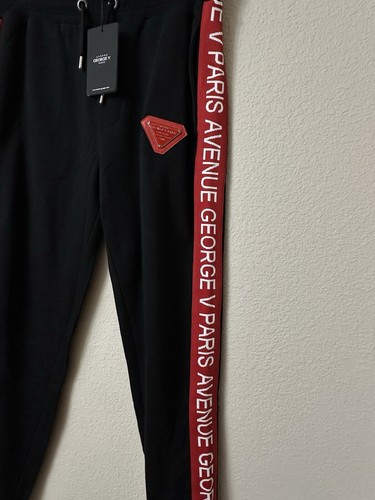 NEW George V Paris Avenue Joggers Black Red/White Logo Stripe NWT - Picture 2 of 9