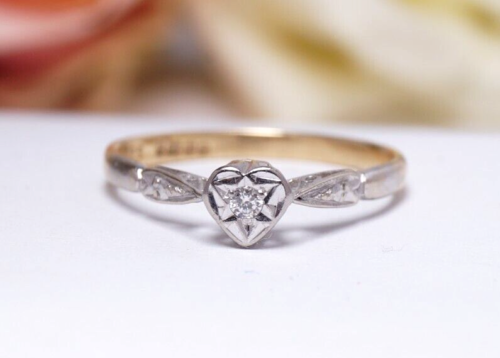 750 18ct Gold Diamond Solitaire Heart Ring - Size R 1/2 - Photo 1/14