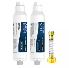 AQUA CREST RV Inline Water Filter  2 Pack with Hose Protector, Reduces Chlorine