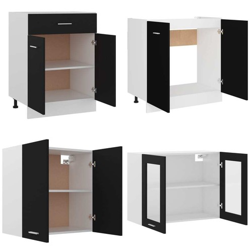 4 PCS Kitchen Cabinet Set Cupboard Bowls Plates Pots Storage Organiser Black - Picture 8 of 14