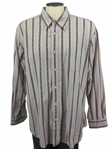 Lucky Brand Button Shirt 2XL White Purple Geometric Stripe Mens