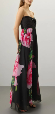 One33 Social Womens Strapless Black Floral Gown 2 Formal Dark Romantic TINY FLAW